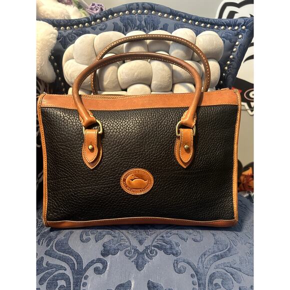 Vintage Dooney and Bourke Black and British Tan Doctor Bag - Picture 1 of 10